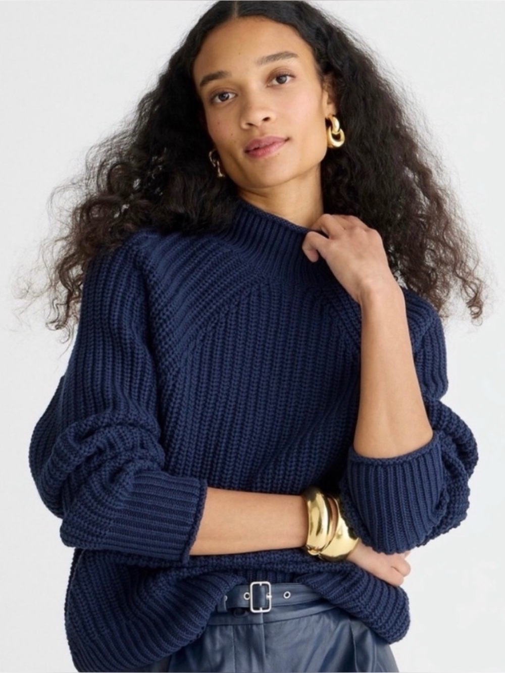 J. Crew Relaxed Rollneck Sweater 100% Cotton Navy Blue Size M